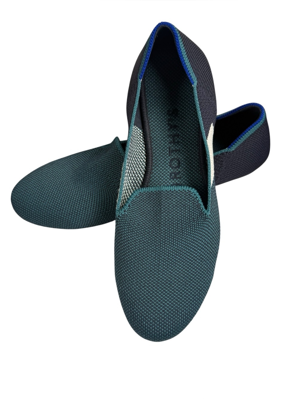 Rothy’s Spruce Prep Shoes Teal Navy White Washable Knit Flat Size 6.5 - Picture 12 of 15